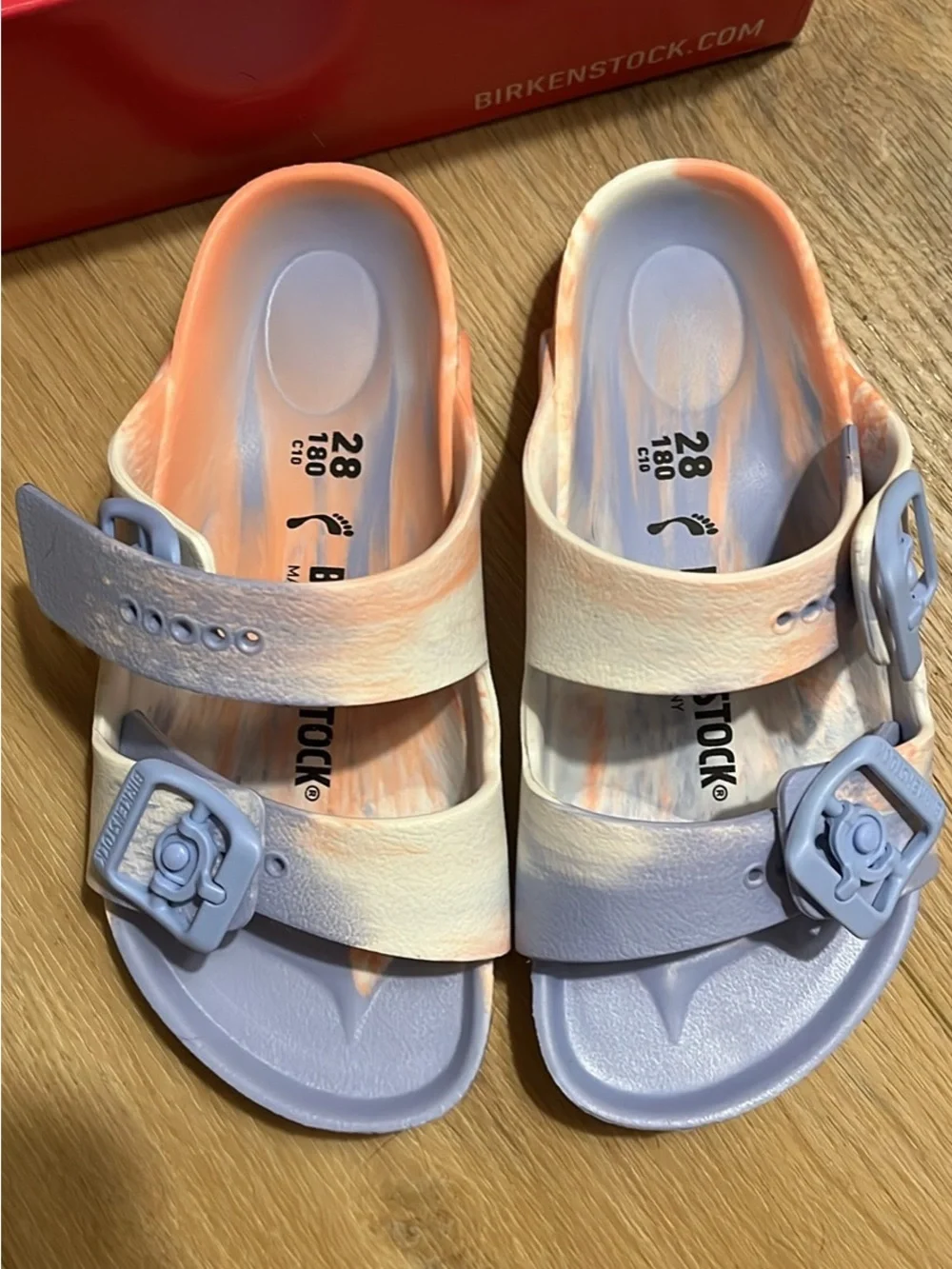 NEW NIB Birkenstock Arizona EVA Kids Sandals Sz 28 (K 10) Coral Peach Swirl